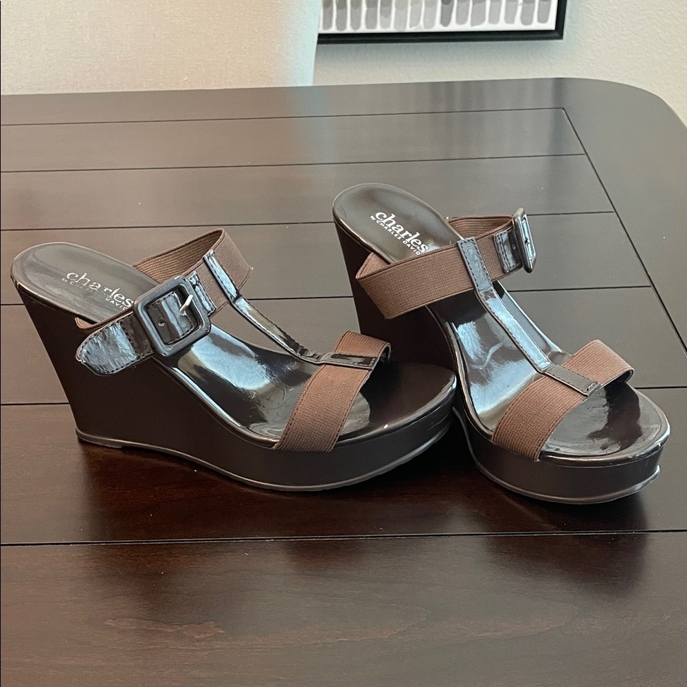 Charles By Charles David Brown Wedge Sandals